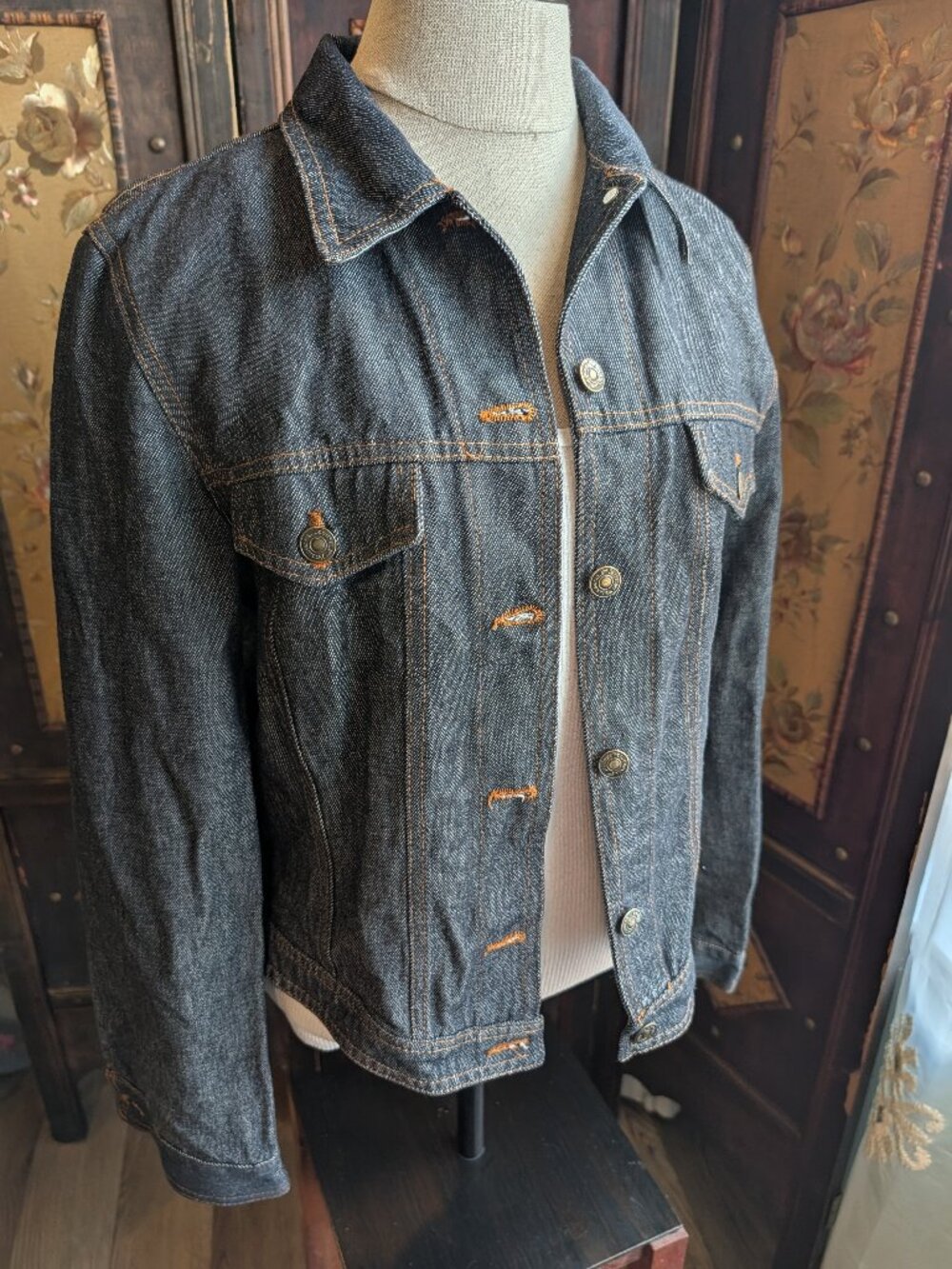 Vintage New Contal Roma Dark Wash Denim Trucker Jean Jacket Made in Italy Sz 46